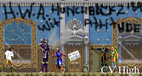 I dunno... a 90's urban high school for Castlevania.. CV High? Sorry I don't got Skreech there, though.